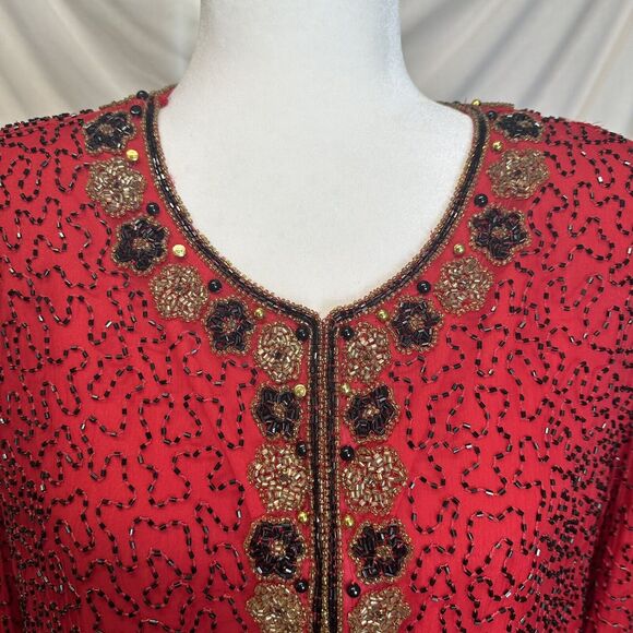 Lawrence Kazar New York Vintage Heavy Beaded Blazer Jacket 100% Silk XL Formal - Picture 4 of 16